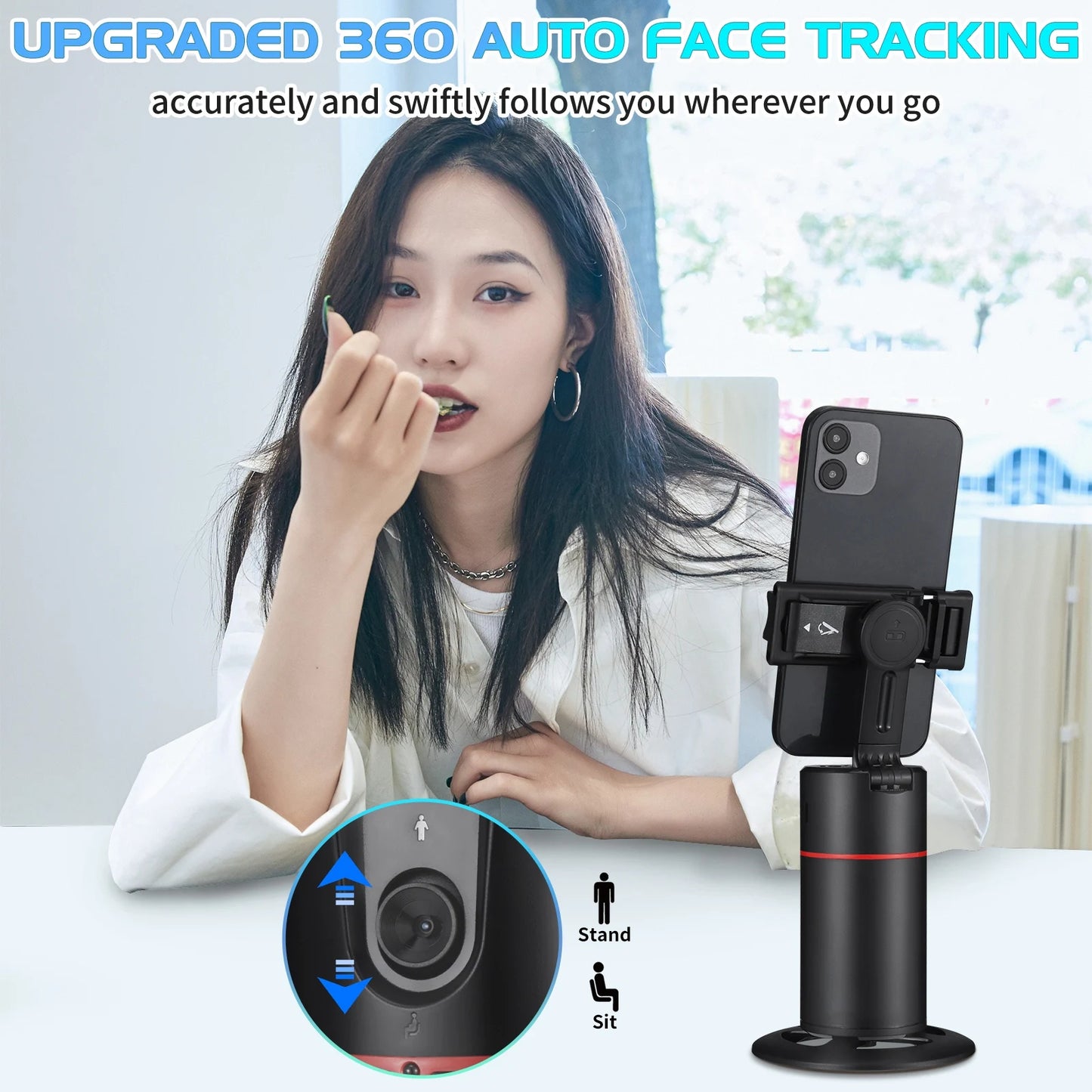 Auto Face Tracking Tripod, Smart Tracking Tripod with Remote for Vlog/TIK Tok, 360° Rotation Body Phone Camera Mount, No App