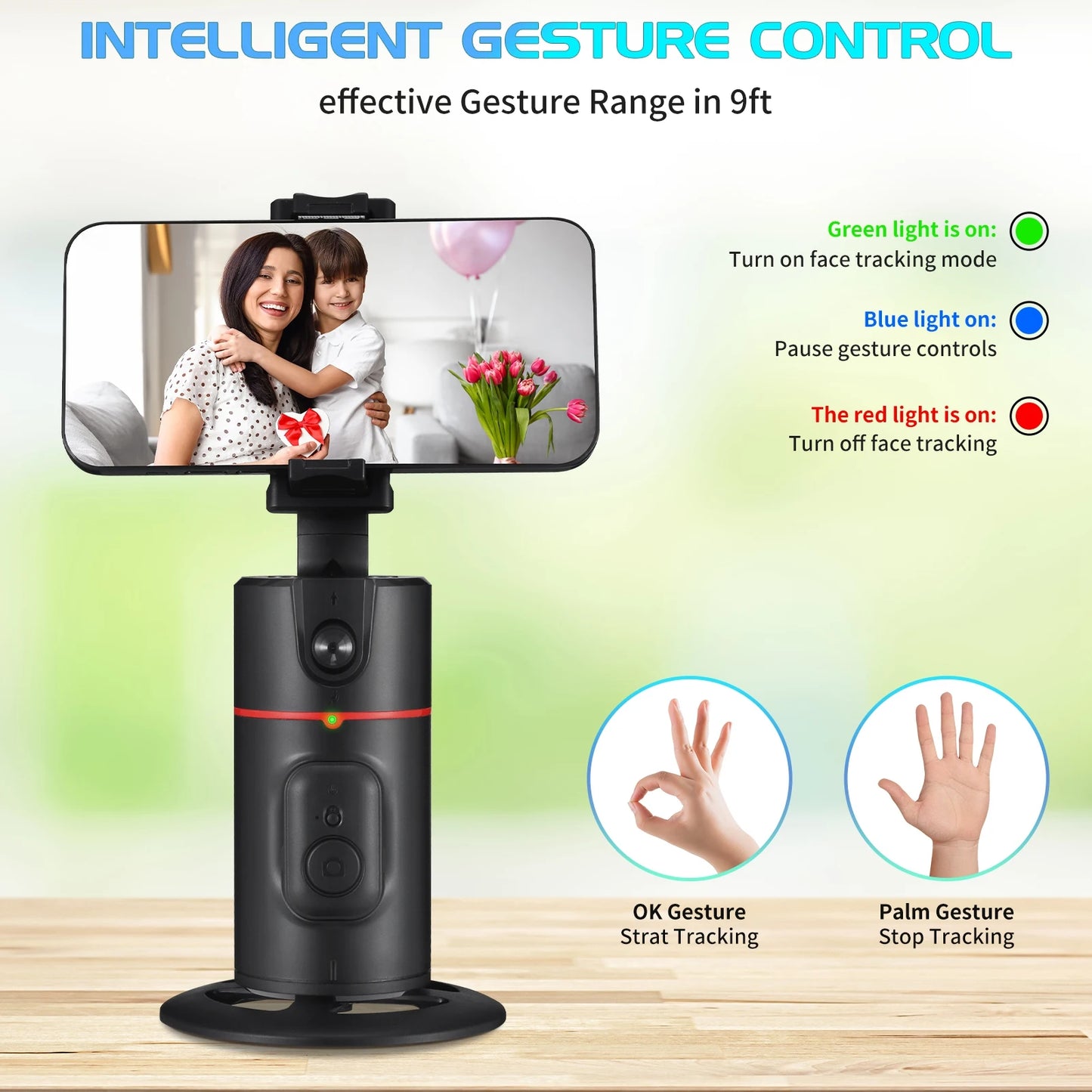 Auto Face Tracking Tripod, Smart Tracking Tripod with Remote for Vlog/TIK Tok, 360° Rotation Body Phone Camera Mount, No App