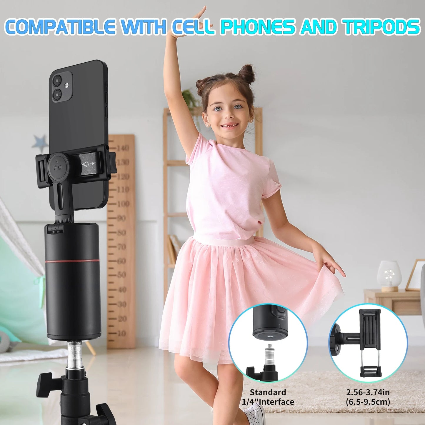 Auto Face Tracking Tripod, Smart Tracking Tripod with Remote for Vlog/TIK Tok, 360° Rotation Body Phone Camera Mount, No App